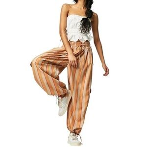 Free People Palash Yarn-Dyed Slouchy Cargo Pants XS Orange Stripes Mid Rise Boho